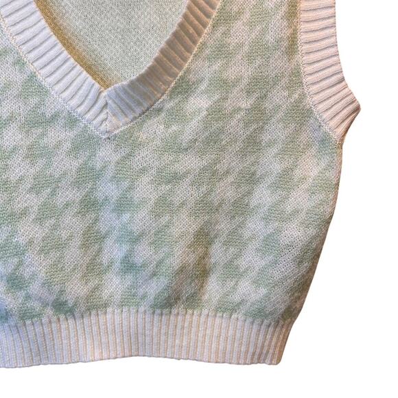 Preppy Celery Green Houndstooth Vest Clueless Coastal Fisherman Style Small - Picture 2 of 6